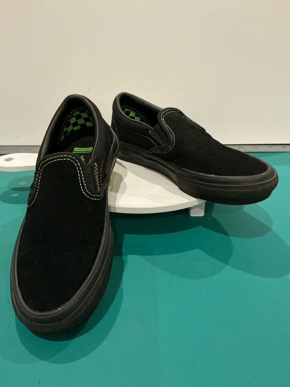 Vans Black Slip-On Sneakers with Green Accents Size 3.5